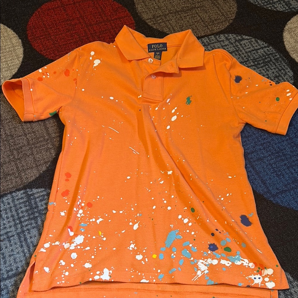 Polo by Ralph Lauren Orange and White Artistic Splatter Polo